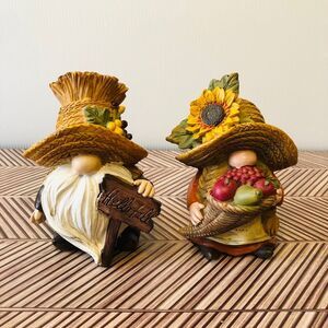 Hobby Lobby Gnome Couple Harvest "Hello Fall" Resin Figures Thanksgiving Decor